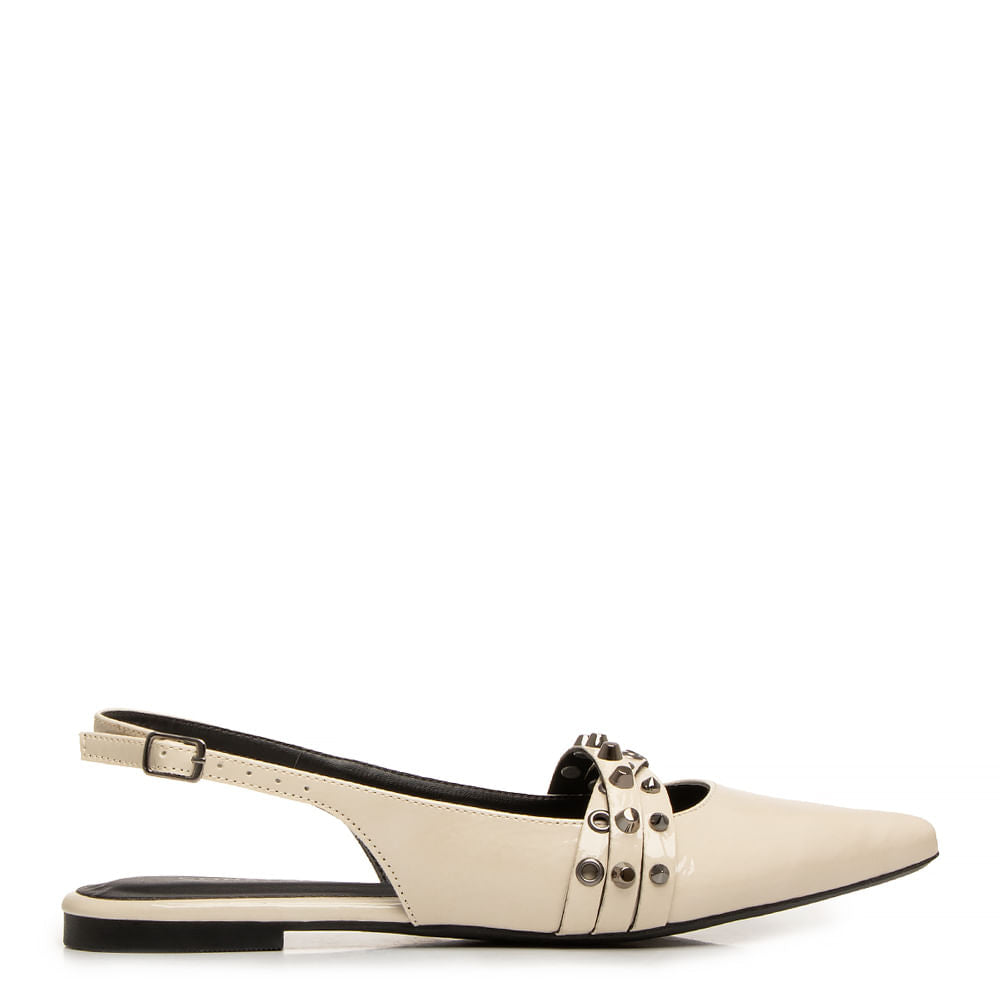 Sapatilha Slingback Off White Verniz Tachas