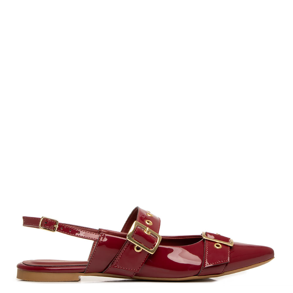 Sapatilha Slingback Burgundy Texturizada Fivelas