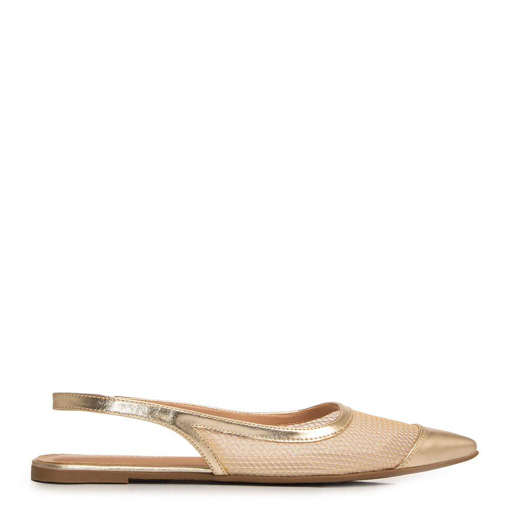 Sapatilha Slingback Dourada Tela