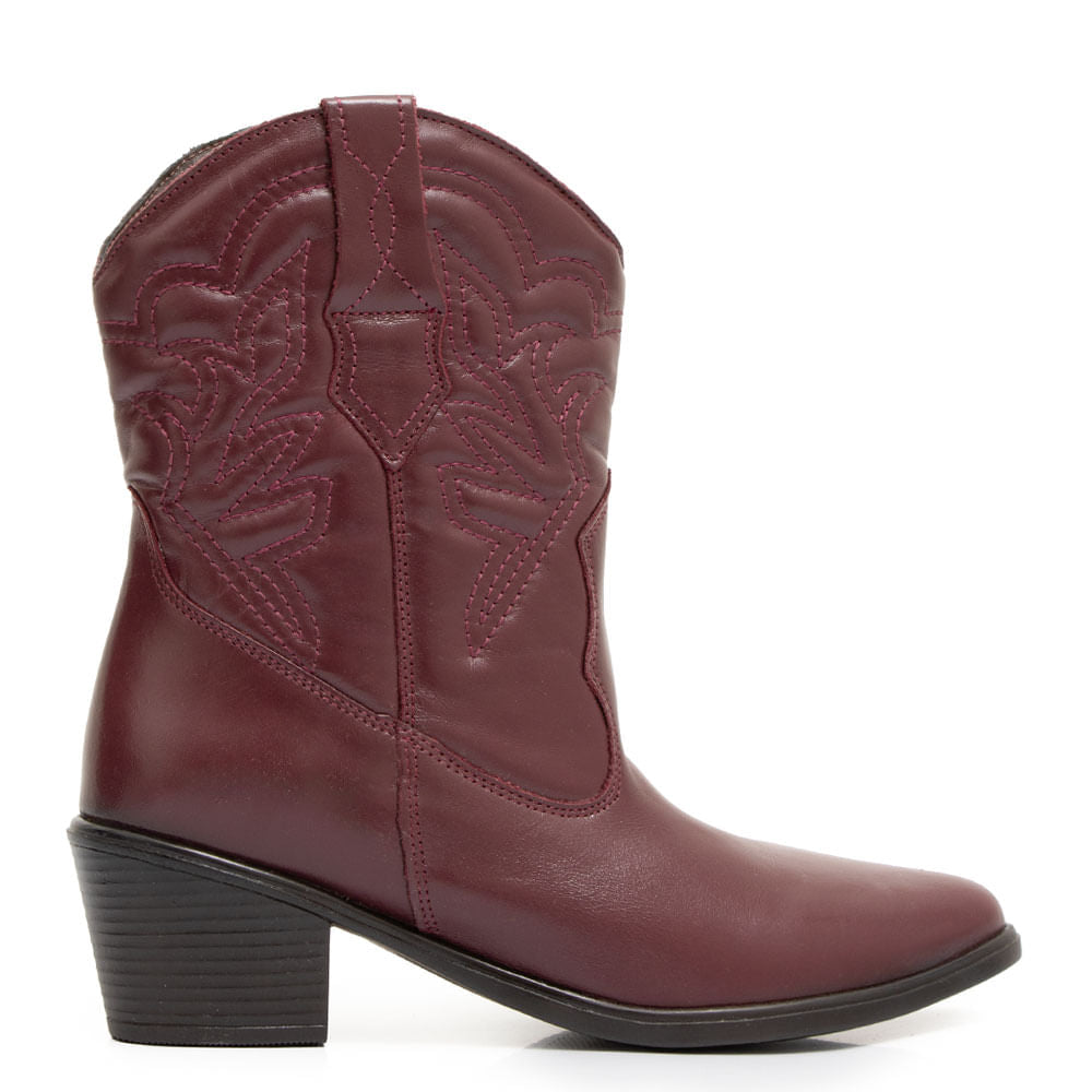 Bota Couro Bordo Bordado