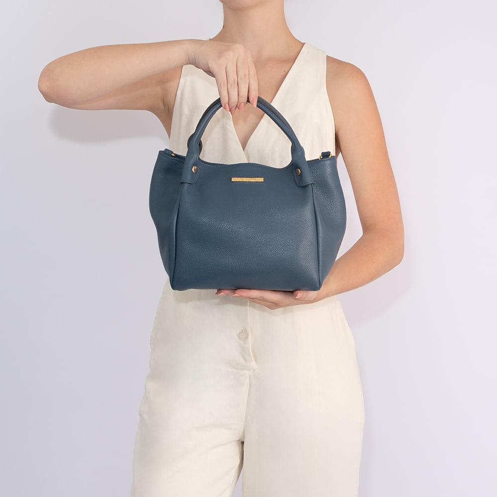 Bolsa Transversal Azul Marinho Couro