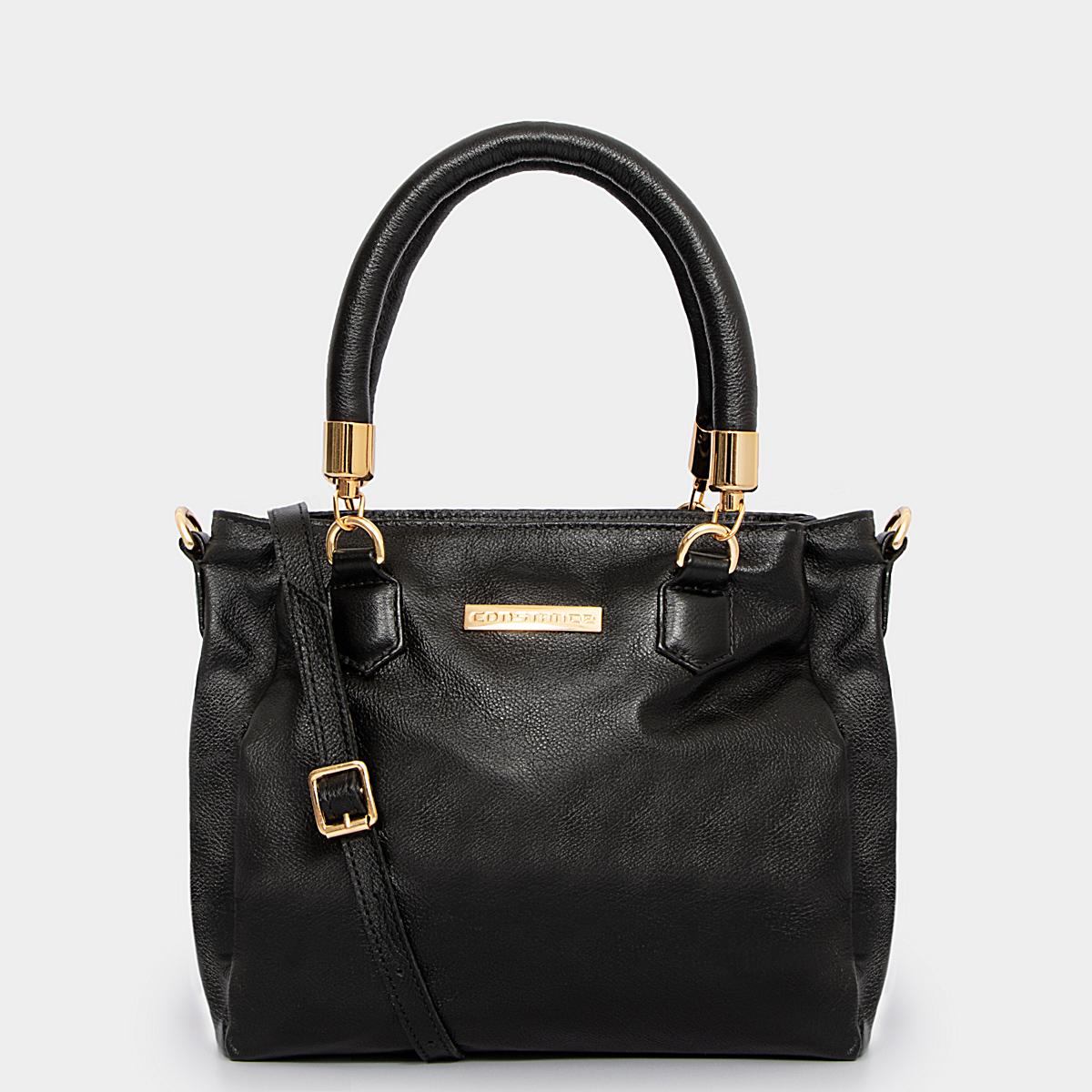 Bolsa Crossbody Couro Preto Divisórias