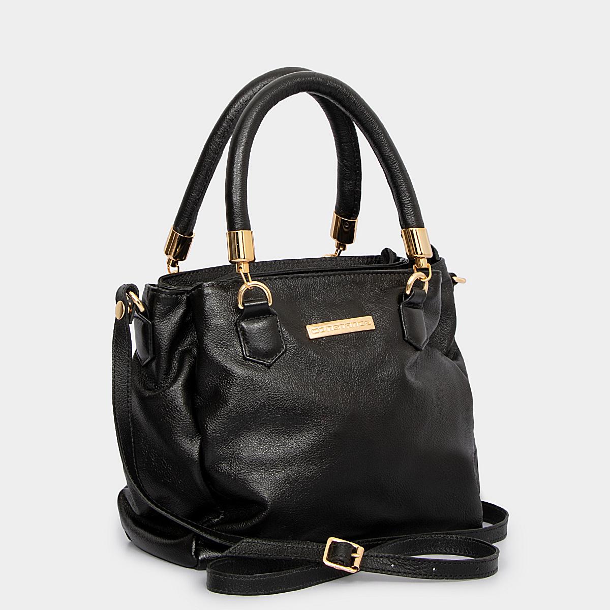 Bolsa Crossbody Couro Preto Divisórias